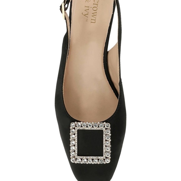Black LUXE satin Crown & Ivy Formal Party Seti Slingback Heels 9.5  Rhinestone - Picture 1 of 5